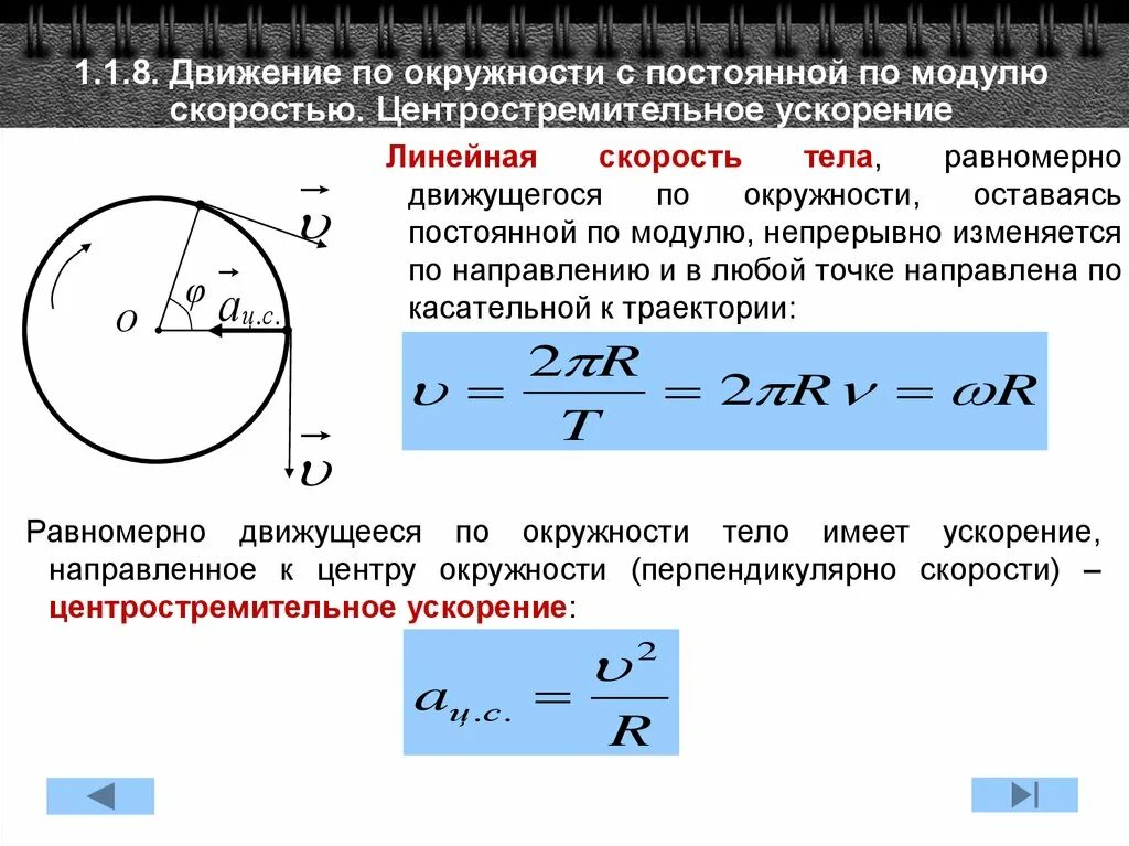 Периодом вращения тела. Центростремительное ускорение от угловой скорости формула. Угловая скорость движения по окружности формула. Формула ускорения движения по окружности. Движение по окружности с постоянной скоростью формулы.