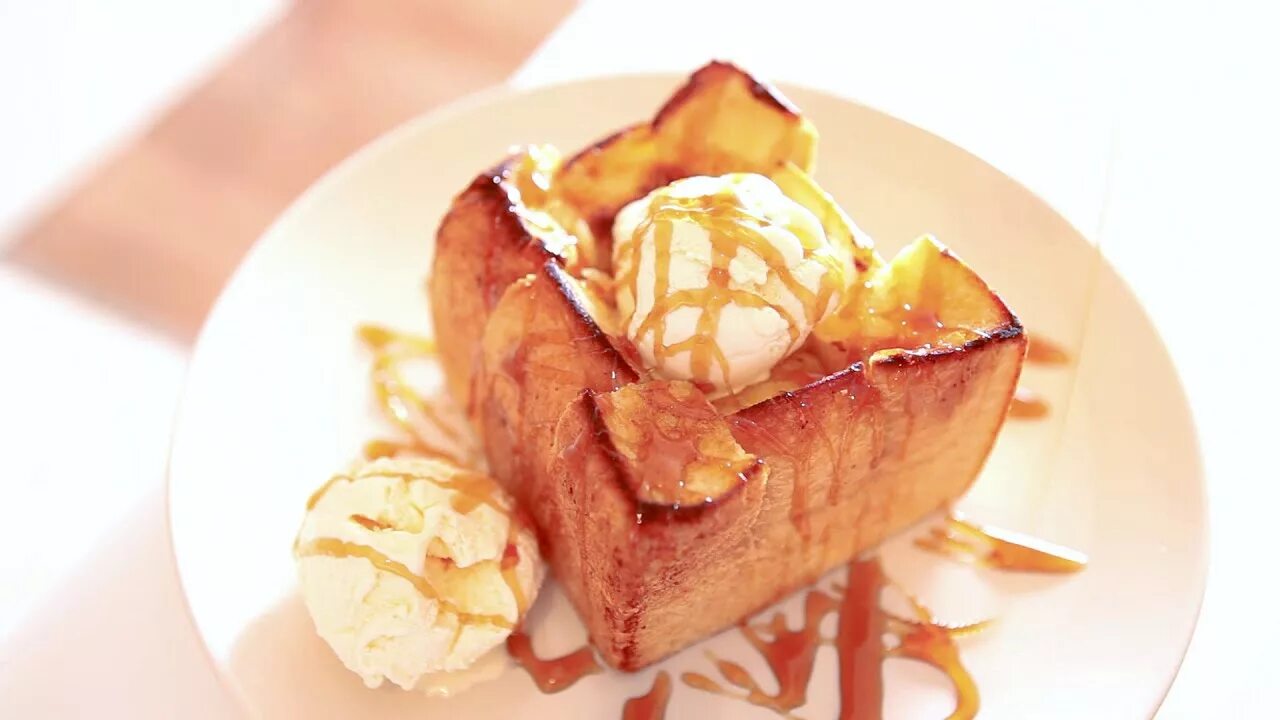 Honey toast. Vitello Toast. Milk Toast and Honey Art. Toasted Bread in a Restaurant.