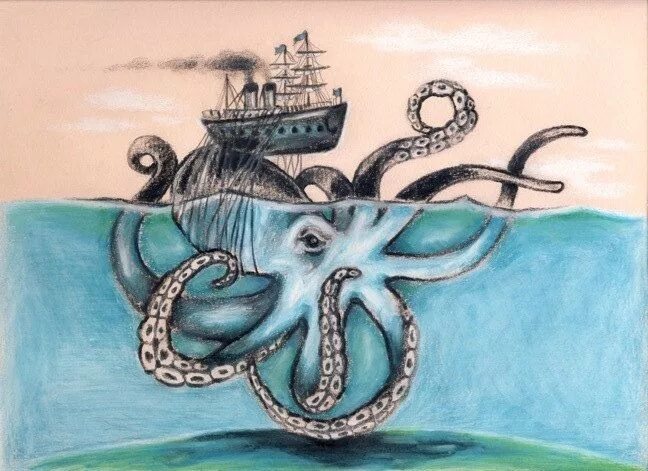 Рисунки на морскую тему. Осьминог и корабль. Морская тематика карандашом. Граффити на морскую тему.
