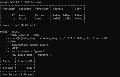 Select table name