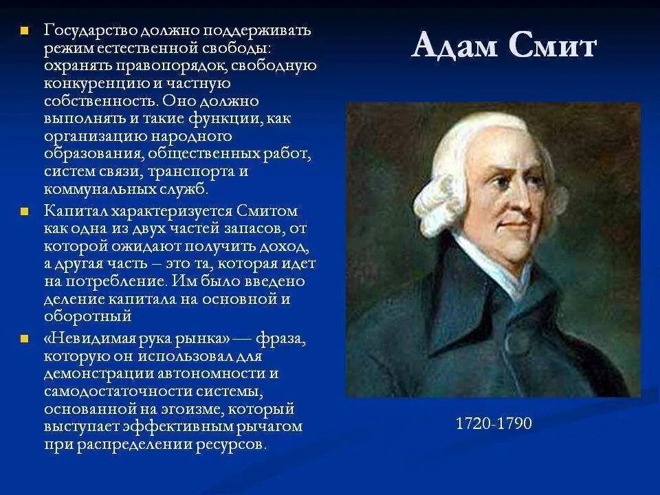 Теория Адама Смита в экономике. Роль государства в экономике Смит.