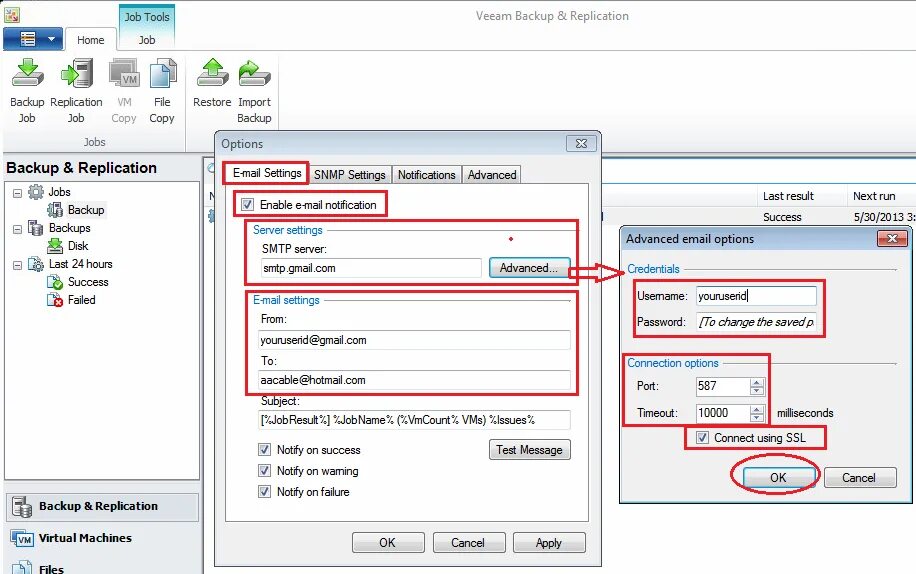 Backup replication настройка. 3) veeam backup &amp; replication. veeam notification. unable to delete credentials ad domain veeam.