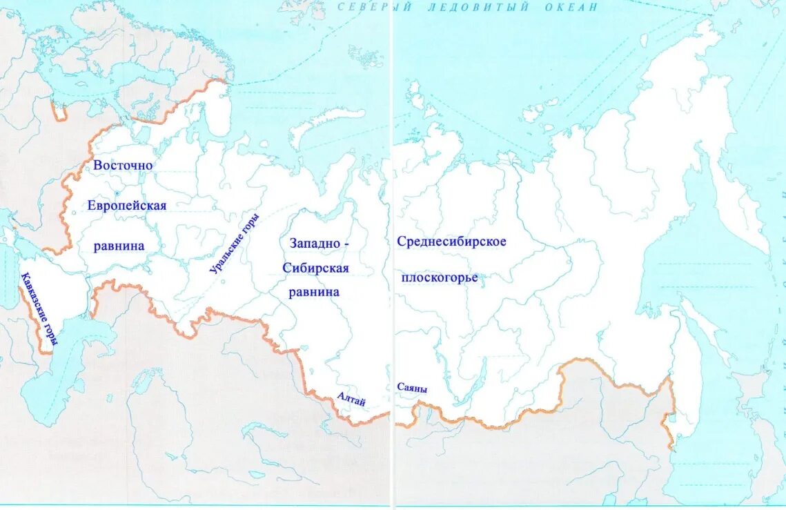 Контурная карта равнины россии