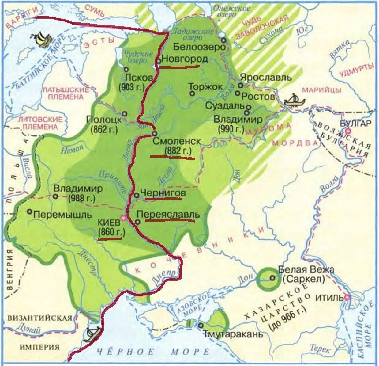 Карта древней Руси 11 век. Торговые пути древней Руси 10 века. Карта Руси 10 век с городами. Истоки древней Руси карта. Русь в конце 9 века
