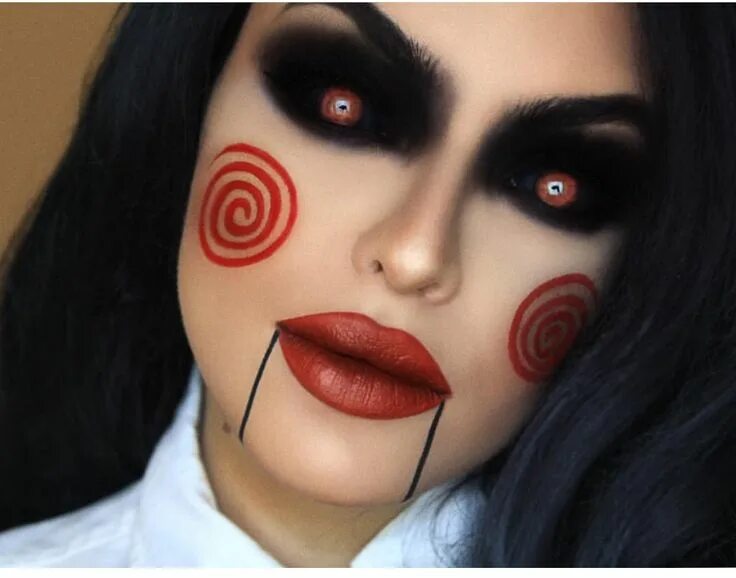 Девушка пила. Макияж куклы из пилы на хэллоуин. Девушка пила. Девушка пила. Макияж на хэллоуин кукла билли.