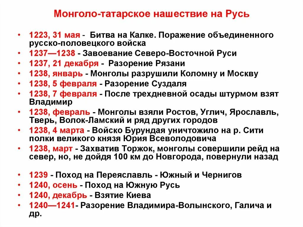 Нашествие монголов кратко. Поход Батыя на Русь год. Монгольское Нашествие на Русь даты. Нашествие татаро монголов на Русь таблица. Поход Батыя на Русь 1237-1238.