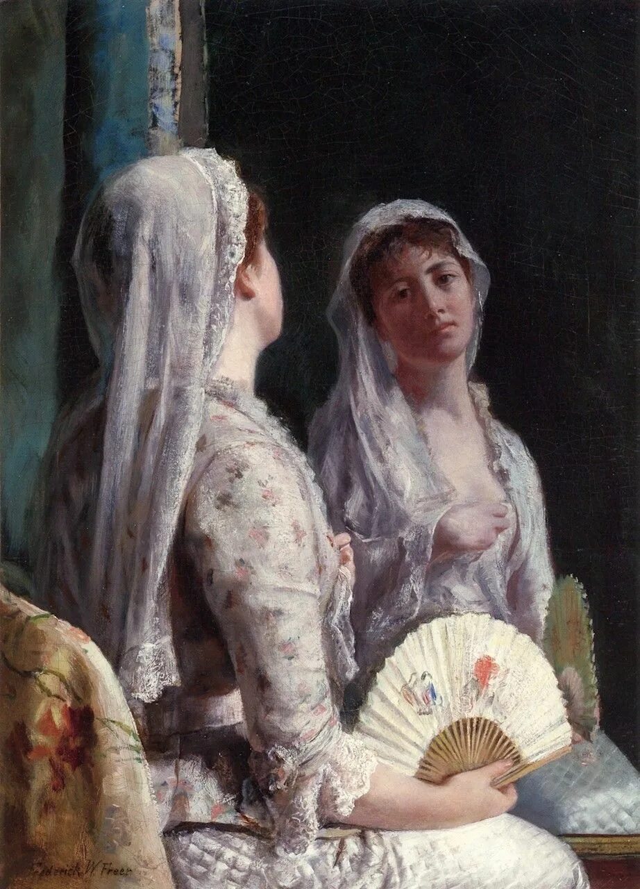 Veil painting. Фредерик Варрен 1849-1908. Девушка в зеркале. Картины с зеркалами известных художников. Живопись Вернисаж одной картины.