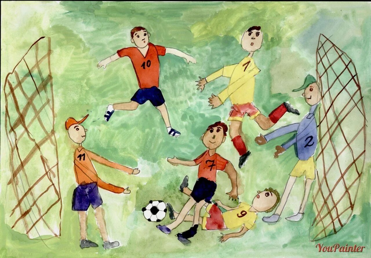 Играй рисовать хочу. Рисунок на тему футбол. Детский рисунок футбол. Детские рисунки на тему футбол. Рисунок на спортивную тему.
