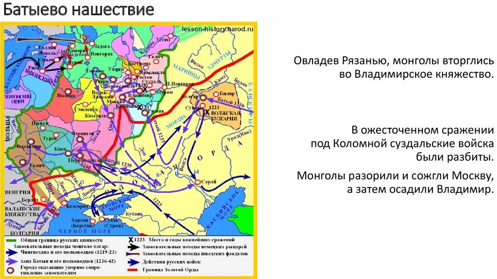 Территория русских земель к началу монгольского нашествия. Карта татаро монгольского нашествия на Русь 13 век. Походы ,Батыя на Русь в 1223 году. Монгольское Нашествие на Русь в 13 веке карта. Карта монгольского нашествия в 13 веке.