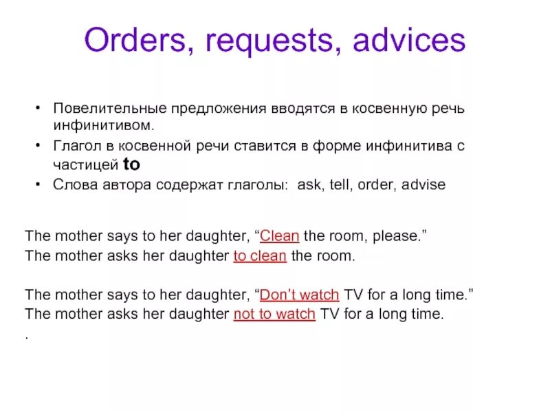 Повелительные предложения в косвенной речи. Ordered в косвенной речи. Reported Speech Commands. Reported Speech Commands and requests.