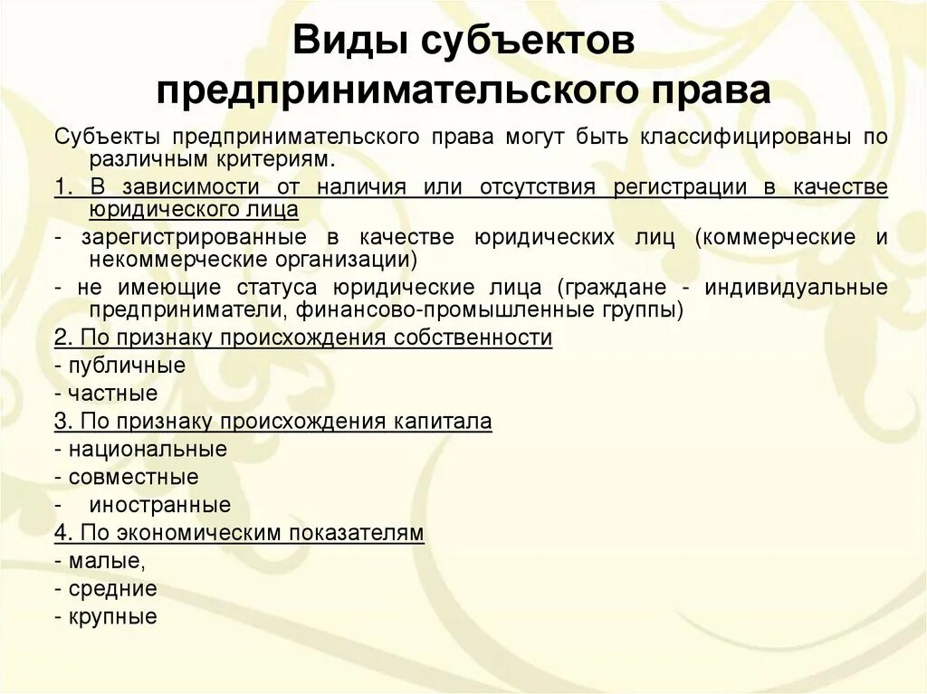 Правовой статус индивидуальных субъектов