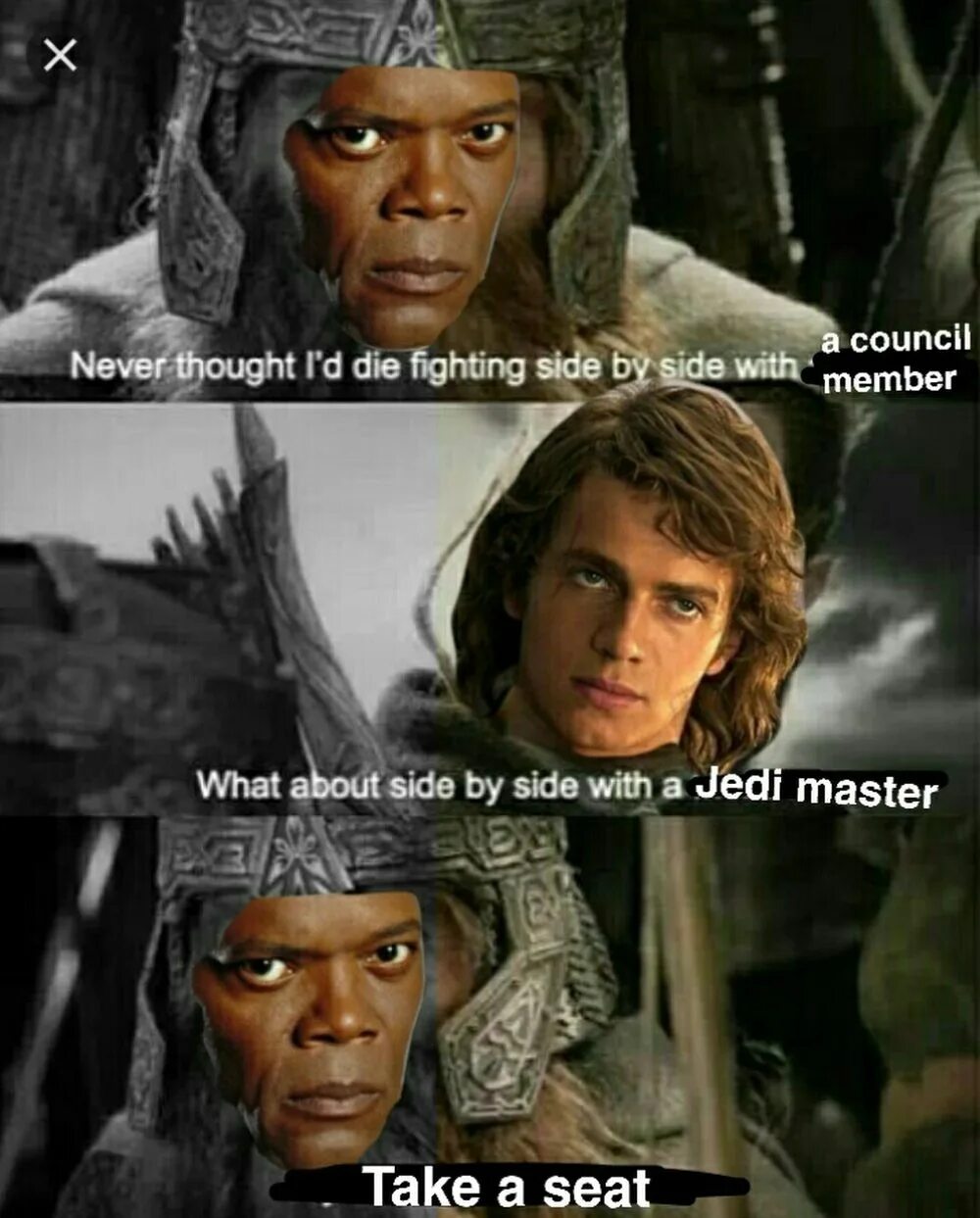 More Star Wars meme. Never thought i would die Fighting Side by Side with an Elf. Мем про песок Звёздные войны.