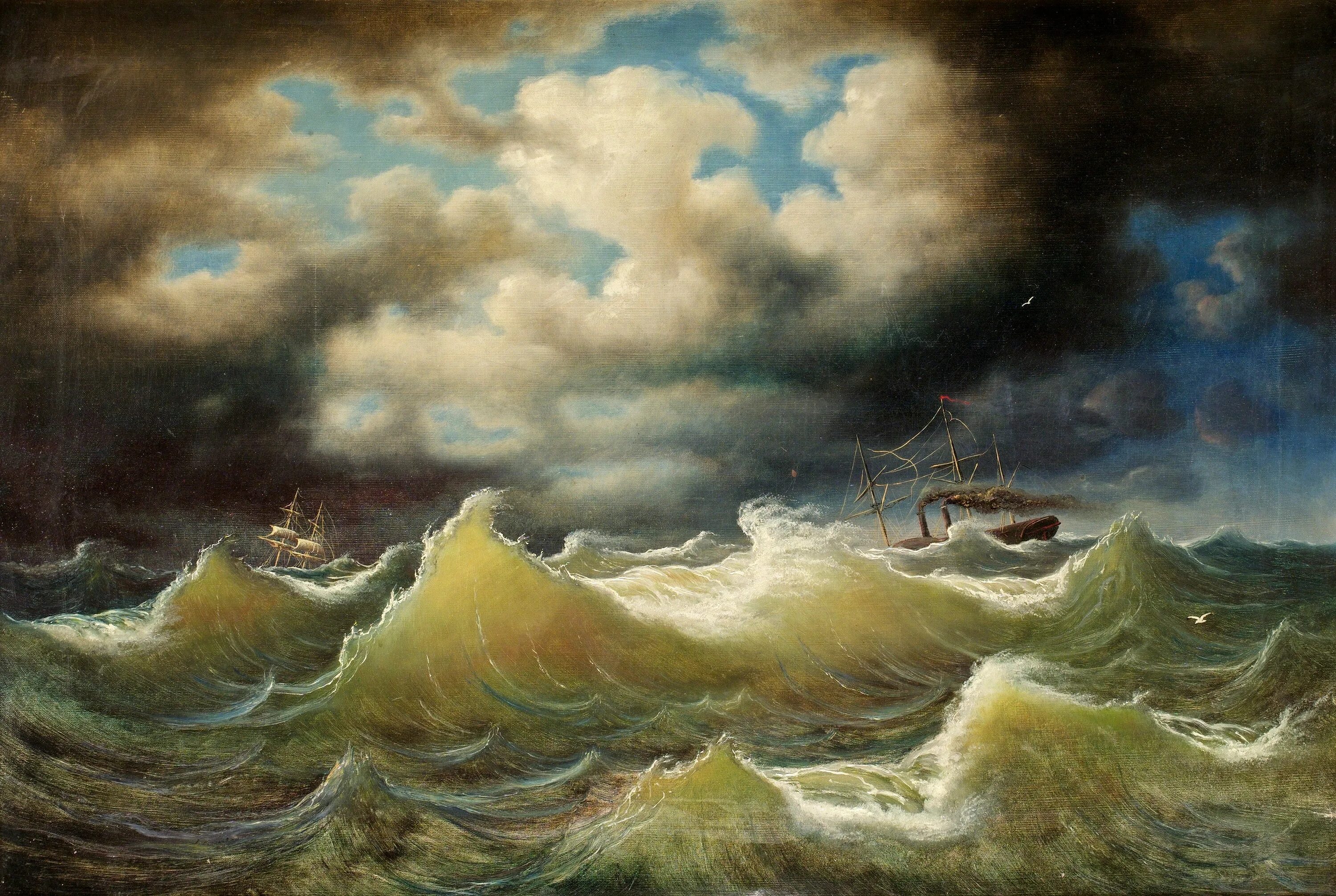 Небесный пароход. Маркус Ларсон Stormy Sea. Маркус Ларсон шторм в море 1857. Маркус Ларсон художник. Айвазовский шторм.