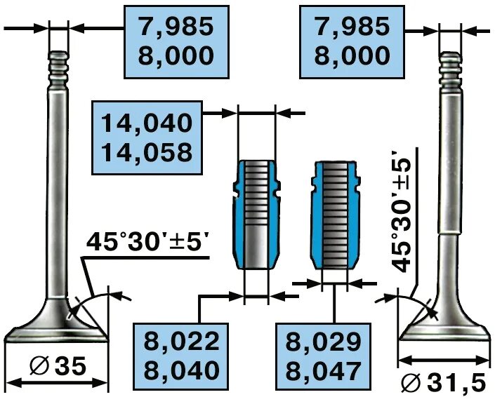 Размеры клапанов ваз 8 клапанов. Диаметр клапана ВАЗ 2112 16 клапанов. Размеры клапанов ВАЗ 2108. Клапана ВАЗ 2108 1.5. Размер направляющих клапанов ВАЗ 2112 16 клапанов.