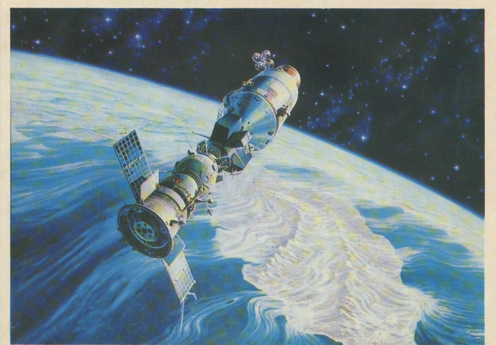 Первый орбитальный полет в космос. Орбитальная станция Союз Аполлон. Космический корабль Аполлон картина Леонова. "Союз - Аполлон. Первая встреча" Юрия Походаева.