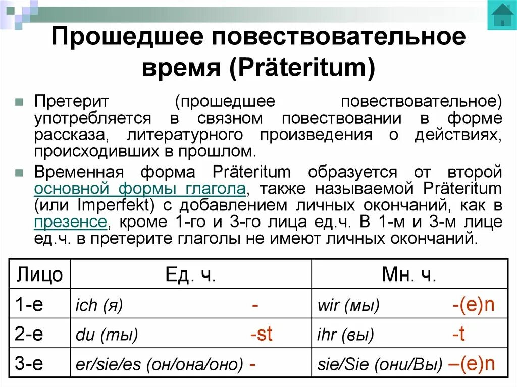 Глаголы прошедшего времени в немецком языке. Простое прошедшее время в немецком. Правила образования прошедшего времени в немецком языке. Правила образования глаголов прошедшего времени в немецком языке. Претеритум слабых глаголов в немецком языке.