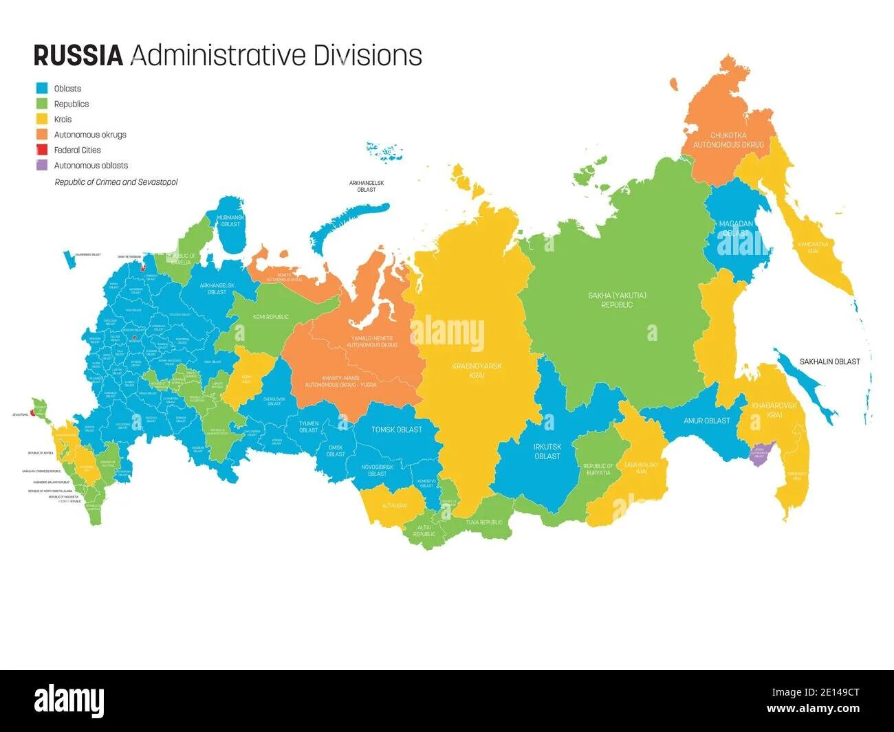 Administrative Division of Russia. The Federal subjects of the Russian Federation. Russian Administrative Map. Russian Federal Cities. Russia is broken