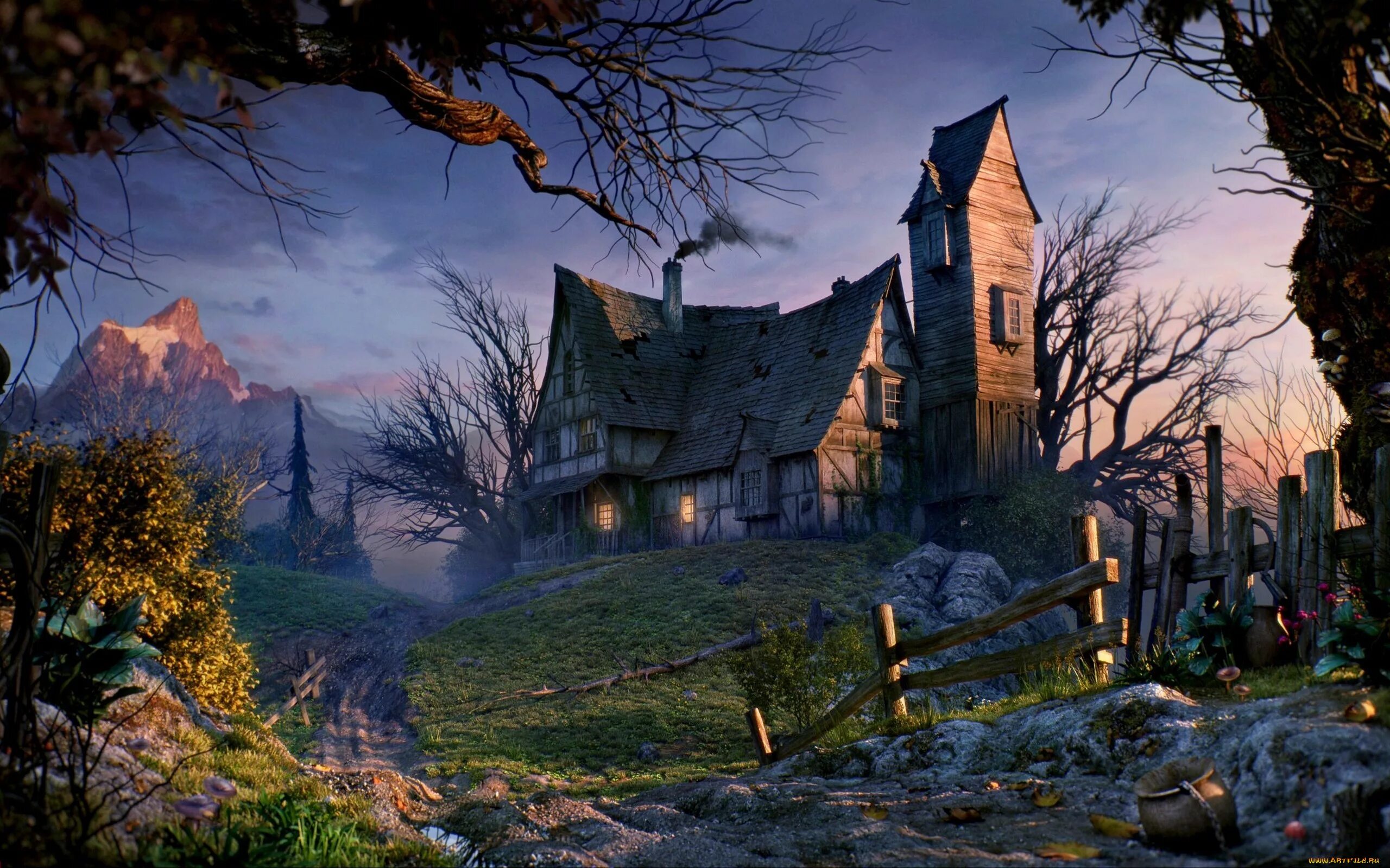 Таинственная деревня 2. Хижина гномов, Британская Колумбия. Мистические пейзажи. Средневековый домик в лесу. Мрачный пейзаж.