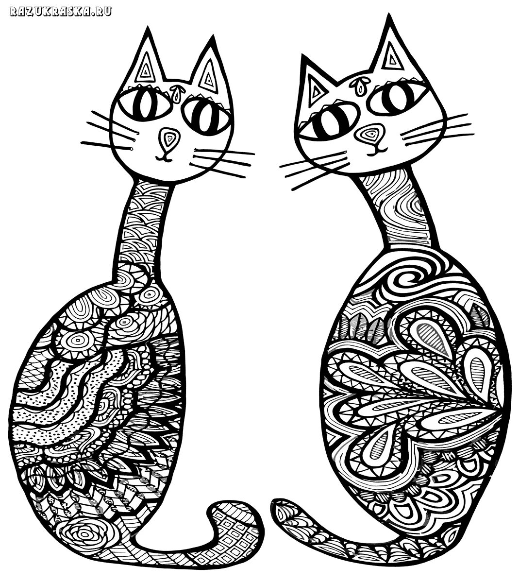 кот раскраска для детей. раскраска. раскраски 2 кота. котики. раскраска.