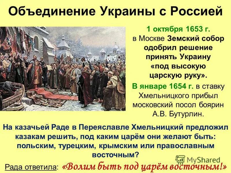 Присоединение украины к россии 7 класс пчелов. 1654 Год Переяславская рада.