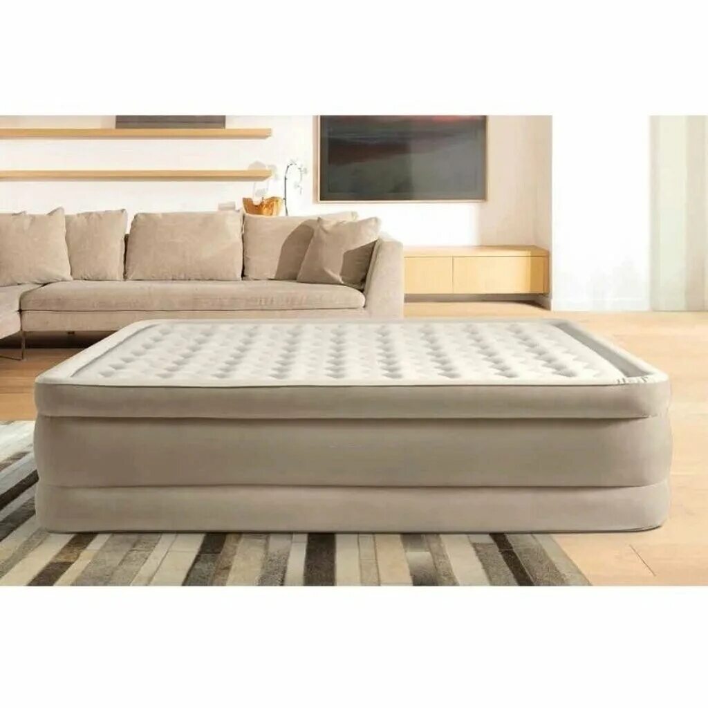 Кровать надувная ultra plush. Интекс 64428. 64428 intex. двуспальная надувная кровать ultra plush 152х203х46см, intex - 64428. кровать надувная intex ultra plush bed, 64428, бежевый, 152х203х46 см.