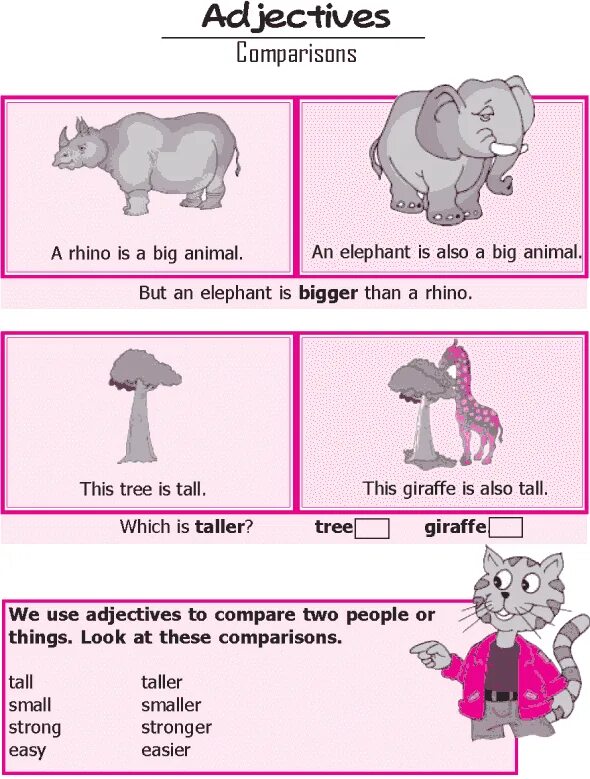 Compare 2 things. Extreme adjectives. подчеркни правильное прилагательное elephants are big bigger animals. compare two things. extreme adjective for small.