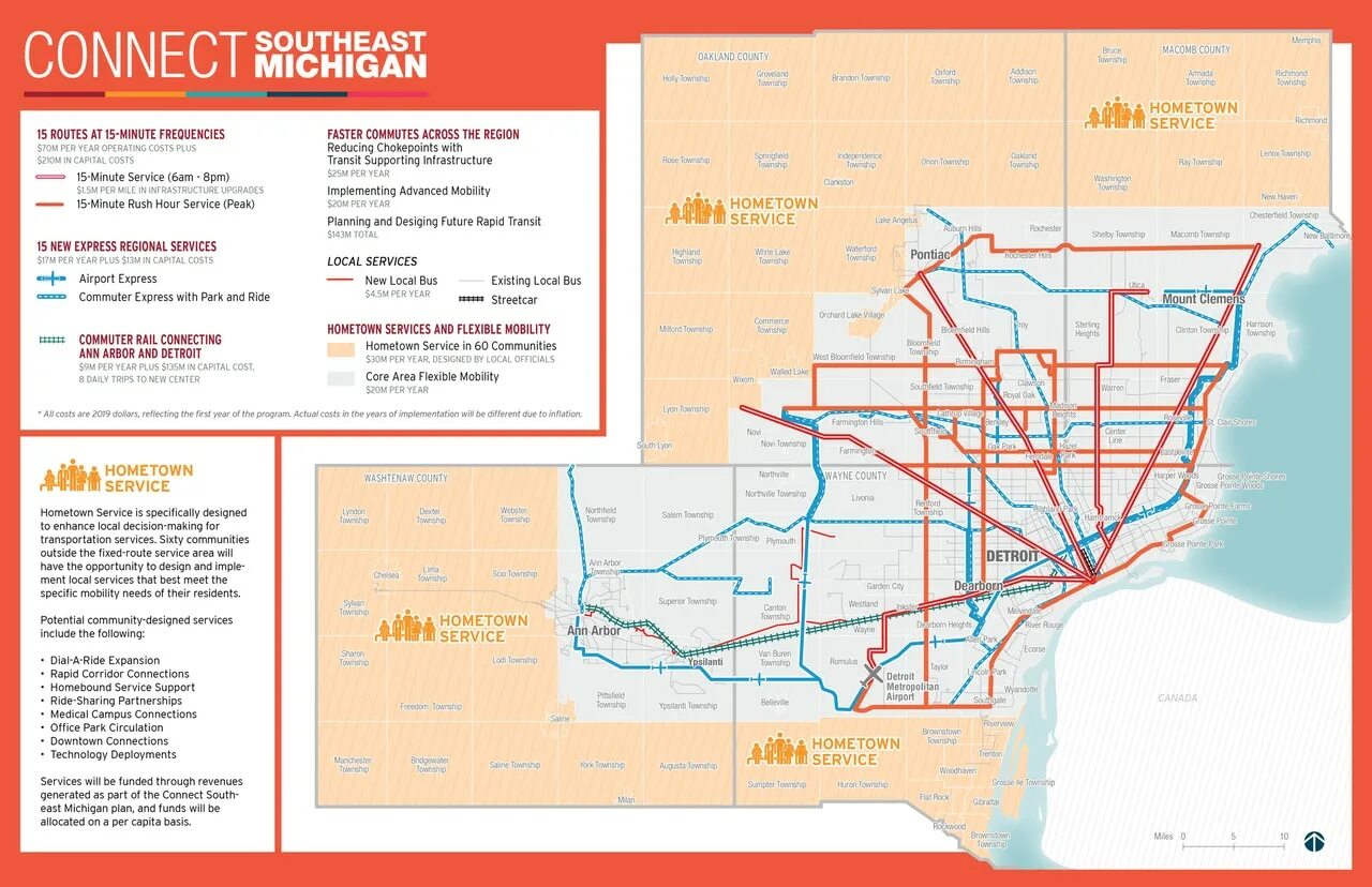 Connected route. Commuter Route. Southeast Michigan. Detroit Metropolitan Wayne County Airport. Southeastern Route Map.