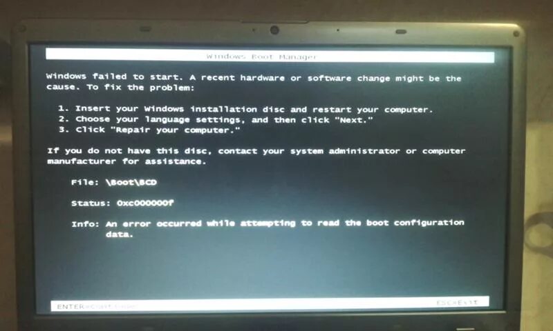 Windows failed to start a recent. Не включается ноутбук.