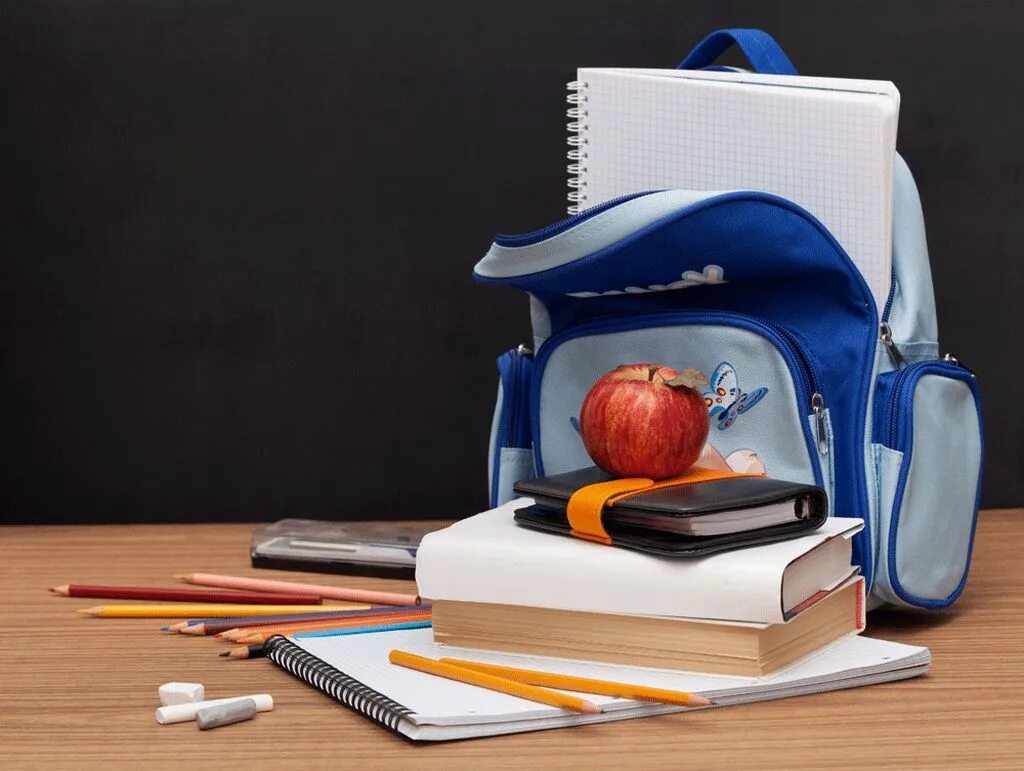 Школьные принадлежности. Портфель с учебниками. Портфель с канцтоварами. Школьные предметы. Портфель.