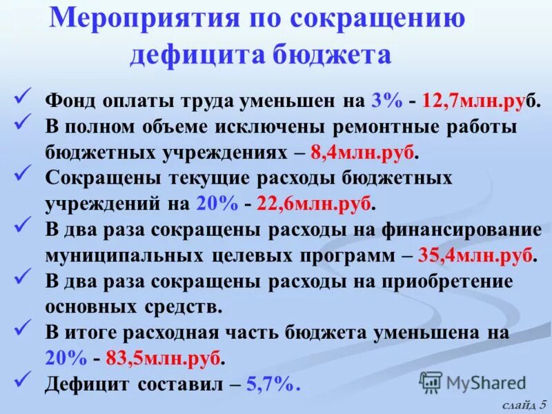 Меры по снижению бюджетного дефицита. Меры по снижению бюджетного дефицита