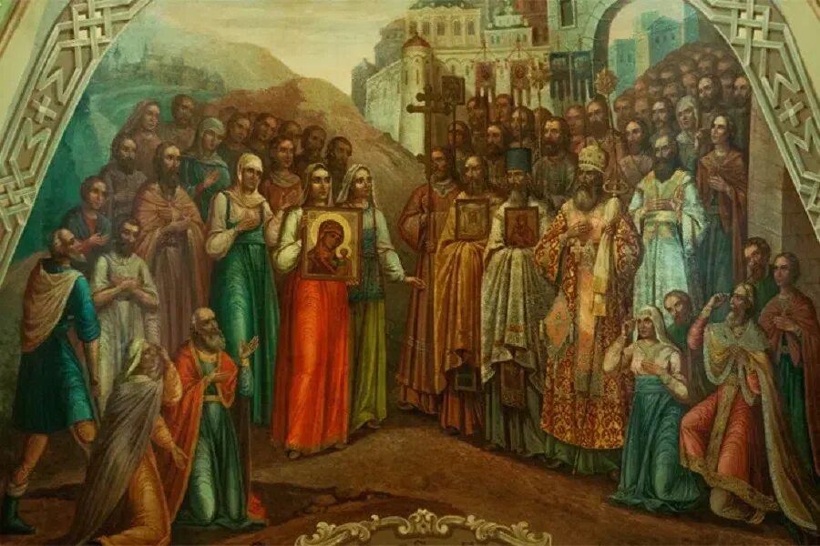 Обретение иконы в казани. Явление иконы пресвятой богородицы во граде казани (1579). Казанская икона божией матери обретение. Казанская икона божией матери троице сергиева лавра. Явление богородицы в казани.