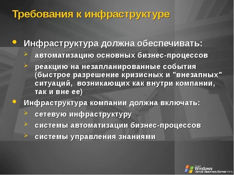 Инфраструктурные обеспечение реализации