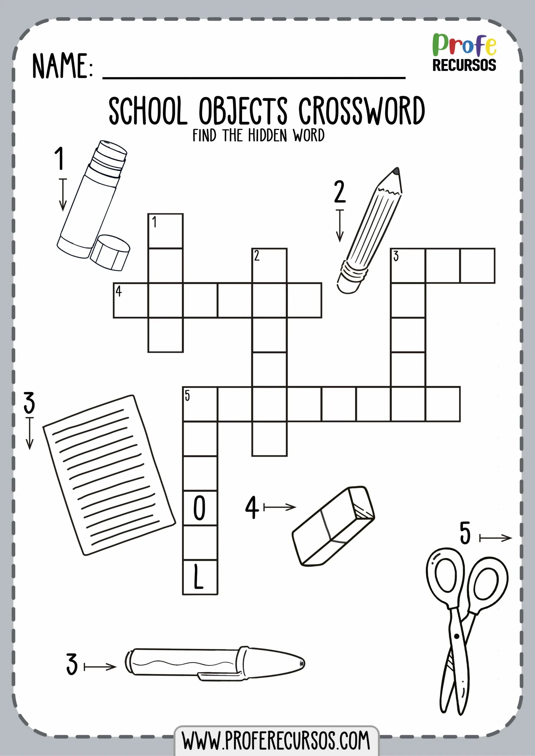 School objects crossword. School things кроссворд. School Supplies Worksheets for Kids. Classroom objects crossword.