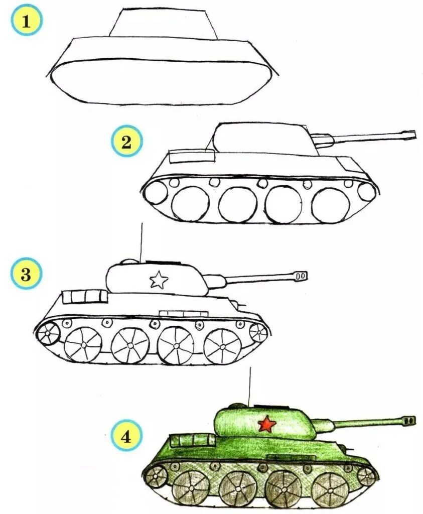 Рисунок на 23 февраля своими руками легкий. Танк т-34 рисунок. Танк т-34 рисунок поэтапно. Рисунок танка карандашом. Рисук ТНК.