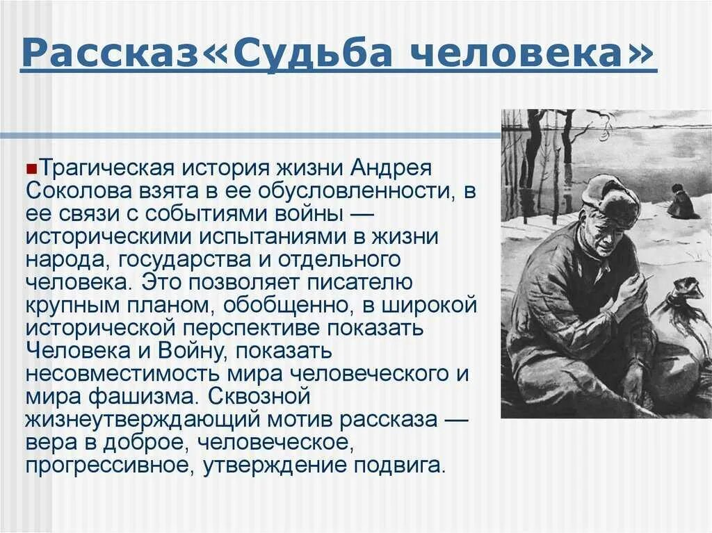 Можно ли считать андрея соколова героической. Судьба человека 1956. Михаи́ла Шо́лохова «судьба́ челове́ка»..