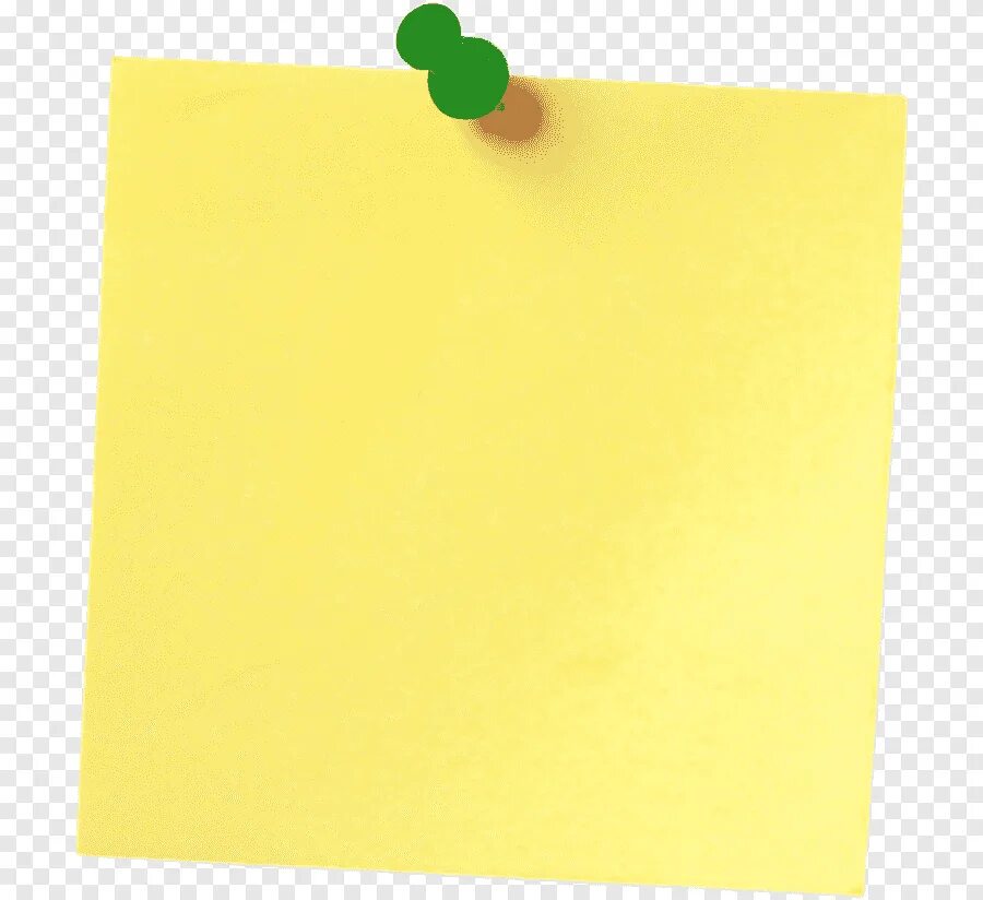 Заметка пнг. Лист приколотый кнопкой. Бумага для заметок на прозрачном фоне. Желтый стикер на прозрачном фоне. Приколотый листок бумаги.