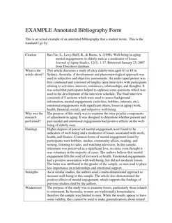Annotated Bibliography Example MLA Citation EXAMPLE Annotated Bibliography...