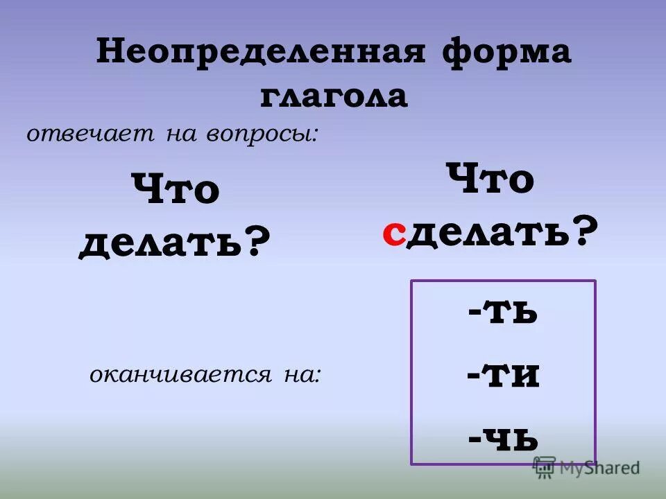 Окончания ть ти. На какие вопросы отвечает Неопределенная форма глагола. На какой вопрос отвечает глагол в неопределенной форме 4 класс. Вопросы неопределенной формы глагола. Глаголы неопределённой формы отвечают на вопросы.