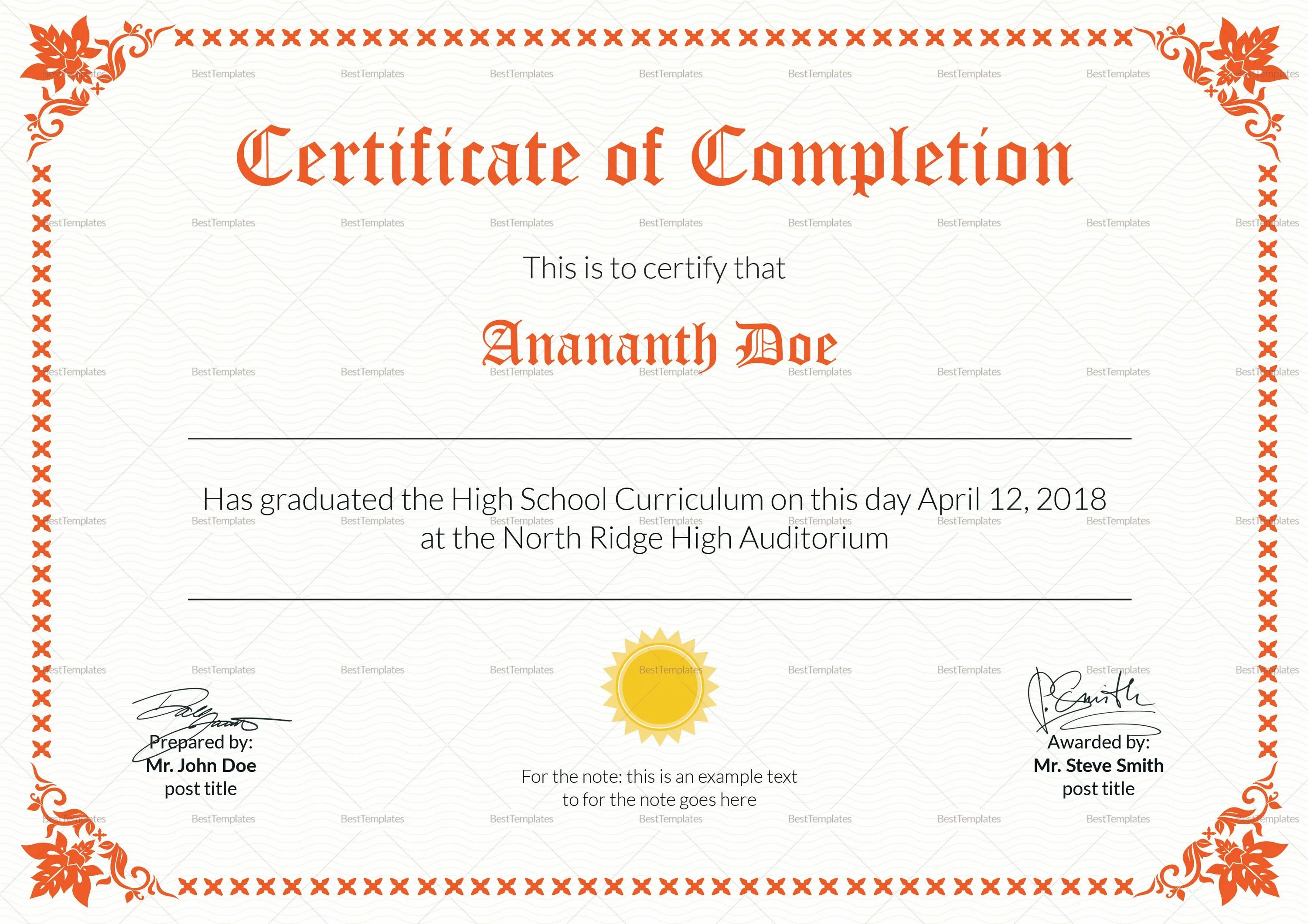 High School Certificate. Certificate School Template. High Scool Certificate. School Certificate Design.