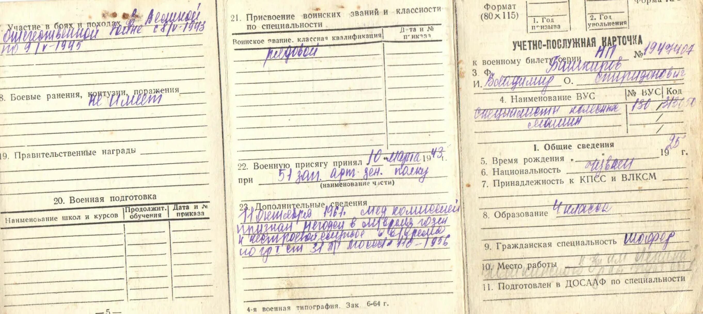 учетно послужная карточка к военному. учетно послужная карточка к военному.