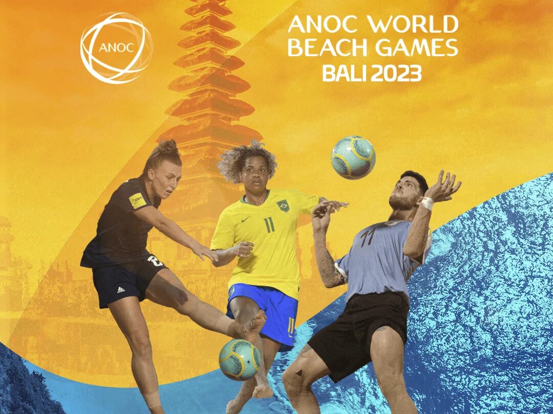 ANOC Beach games Bali. Бали 2023. Ultimate Beach Soccer / Pro Beach Soccer (2023. 2023 Bali Всемирные пляжные игры лого.