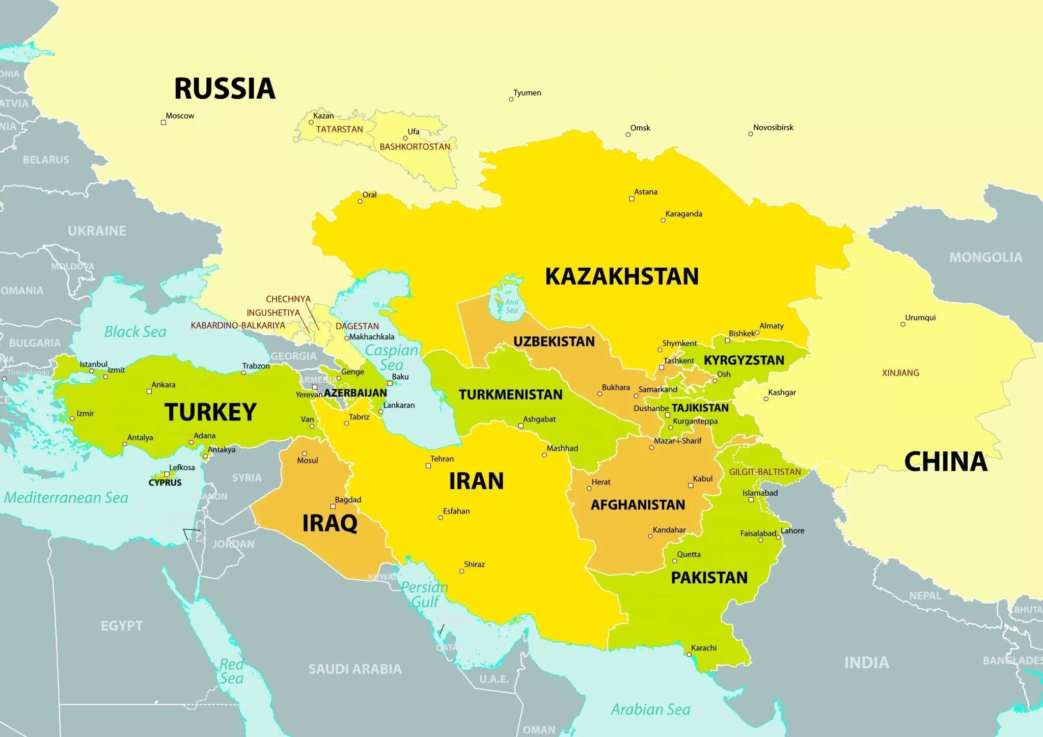 Карта средней Азии и Казахстана. Средняя Азия карта средней Азии. Центральная Азия на карте Азии. Киргизия на карте средней Азии.