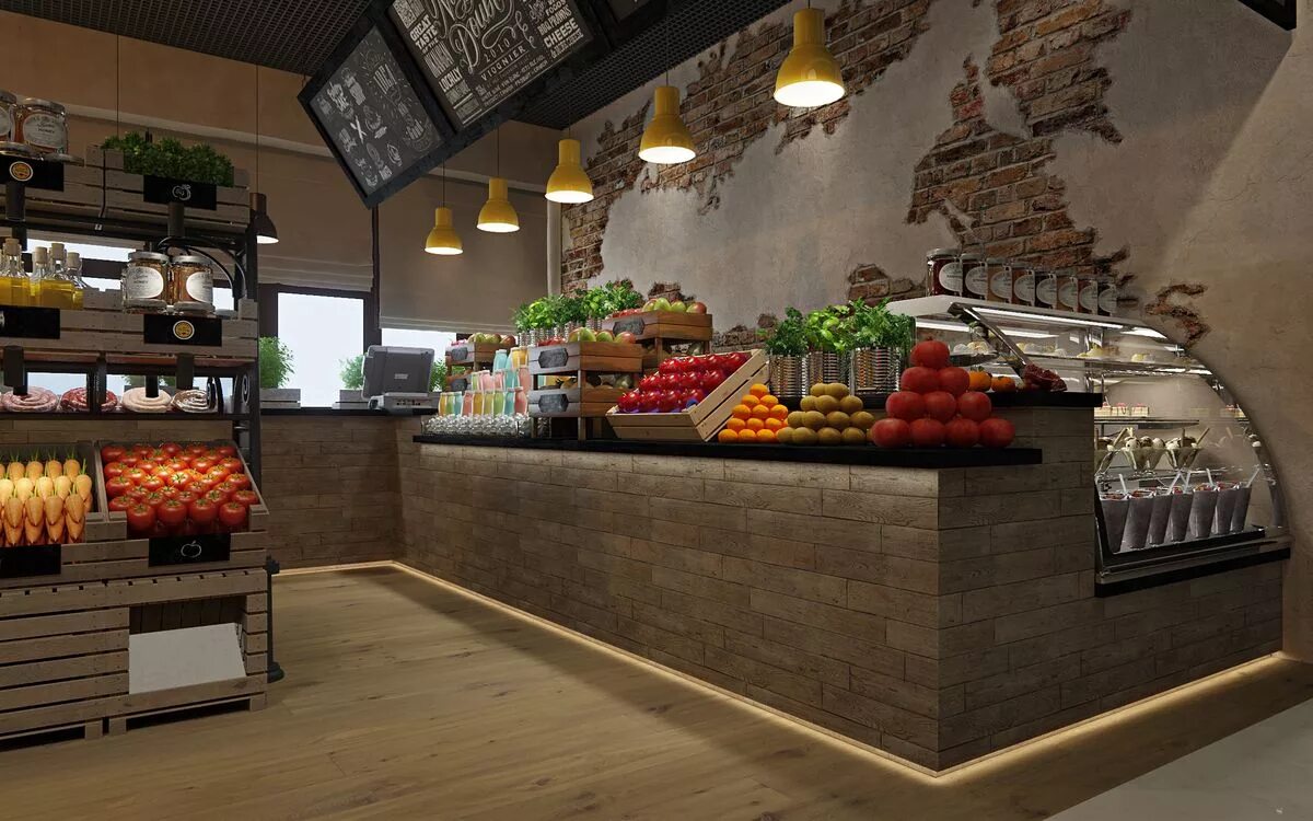 Фермерский магазин интерьер. Продуктовый магазин в стиле эко. Дизайн продуктового магазина. Интерьер магазина продуктов. Интерьер продуктового магазина.