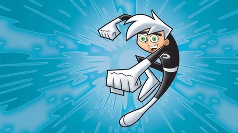 Danny Phantom Smiles And Punches On A Cool Blue Background. 