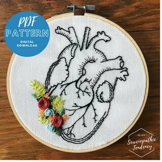 Anatomical Heart Embroidery PDF Pattern Download image 1.