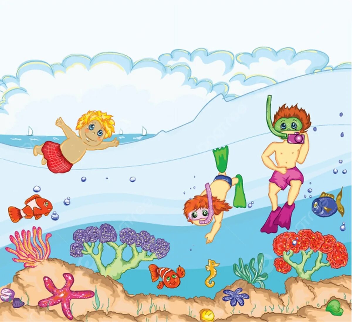 лето рисунок для детей. мальчик моется. рисунок на летнюю тему. плавать мультяшный. купаться в ванной на белом фоне.