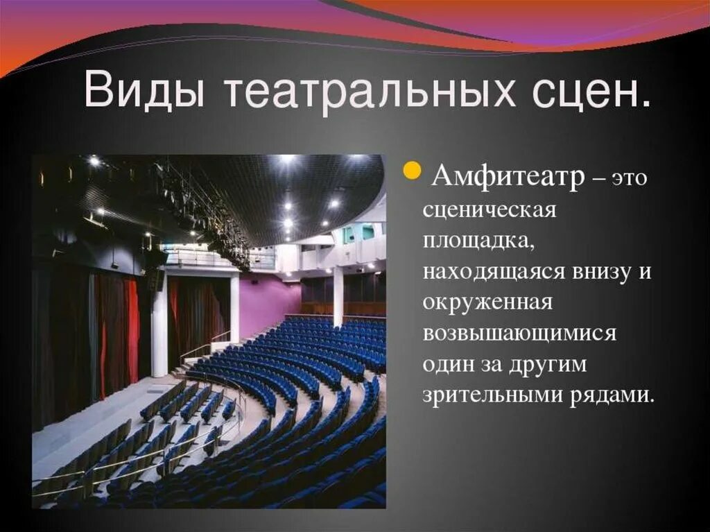 Тема театр. Типы сцен в театре. Театр презентация. Искусство театра презентация.