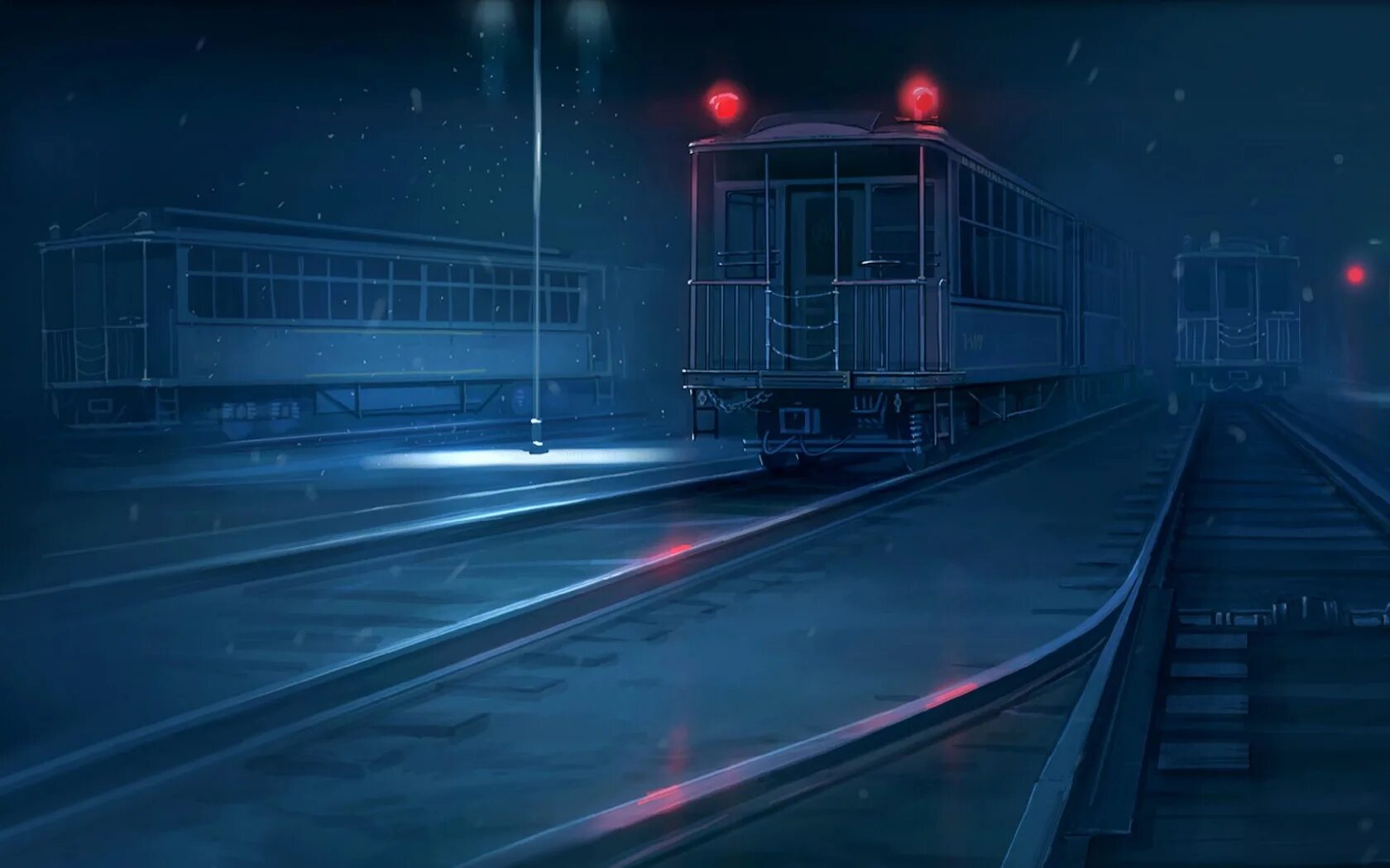 Арты поезда. Синий поезд. Ночной вокзал.