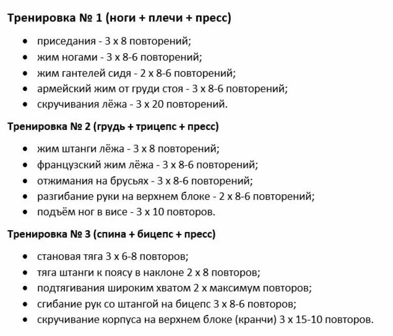 Программа тренировок для мужчины на 3 дня. План тренировок сплит 3 дня. Трехдневная тренировка для набора мышечной массы. 3 Дневная программа тренировок для набора мышечной массы. Программа тренировок 3 дневный сплит.