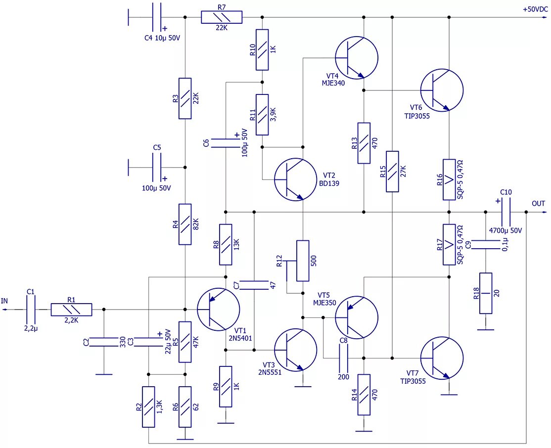 Однополярные унч. Транзисторный усилитель 100вт схема. Усилитель звука на транзисторах кт818 кт819. Усилитель низкой частоты 100 Вт схема усилителя. Усилитель УНЧ на 50 ватт.